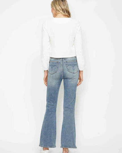 Judy Blue Full Size Tummy Control Back Embroidered Pocketed Bootcut Jeans Plus Size - THE AMERICAN BLUE