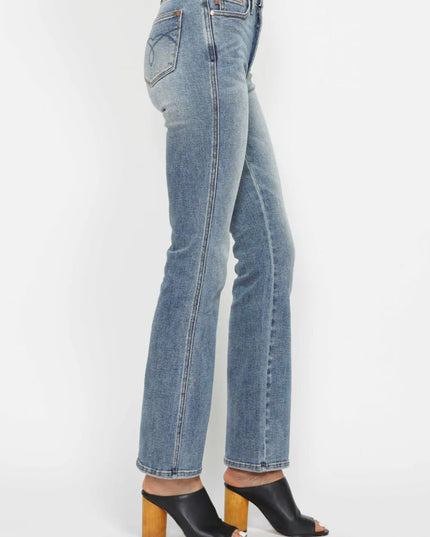 Judy Blue Full Size Tummy Control Back Embroidered Pocketed Bootcut Jeans Plus Size - THE AMERICAN BLUE