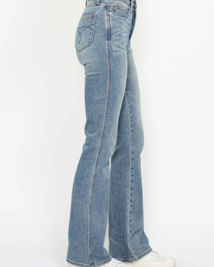 Judy Blue Full Size Tummy Control Back Embroidered Pocketed Bootcut Jeans Plus Size - THE AMERICAN BLUE