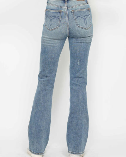 Judy Blue Full Size Tummy Control Back Embroidered Pocketed Bootcut Jeans Plus Size - THE AMERICAN BLUE