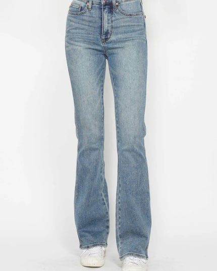 Judy Blue Full Size Tummy Control Back Embroidered Pocketed Bootcut Jeans Plus Size - THE AMERICAN BLUE