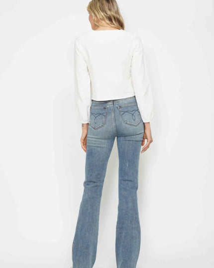 Judy Blue Full Size Tummy Control Back Embroidered Pocketed Bootcut Jeans Plus Size - THE AMERICAN BLUE