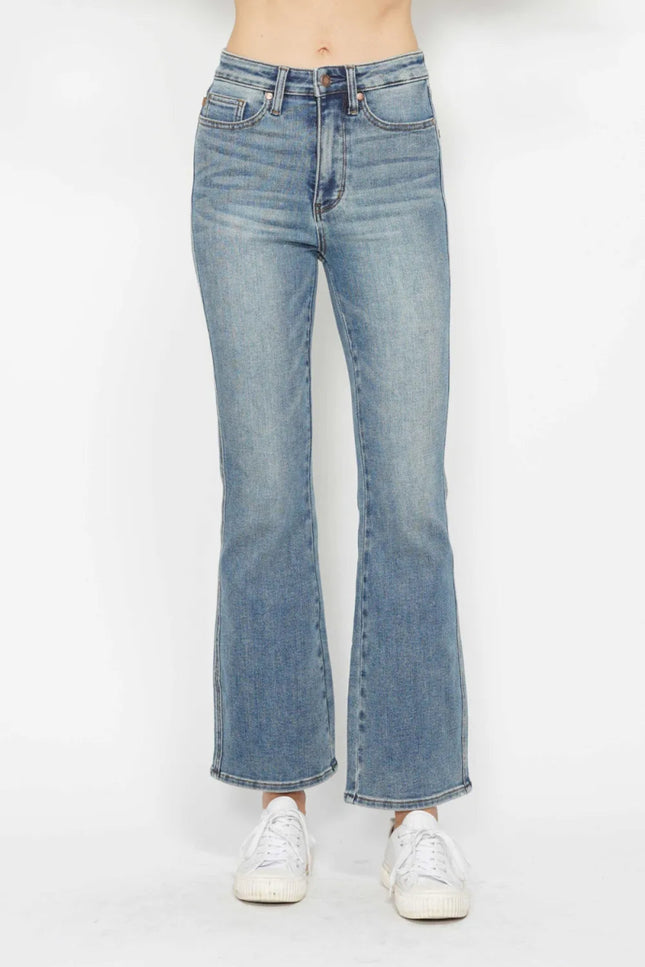 Judy Blue Full Size Tummy Control Back Embroidered Pocketed Bootcut Jeans Plus Size - THE AMERICAN BLUE
