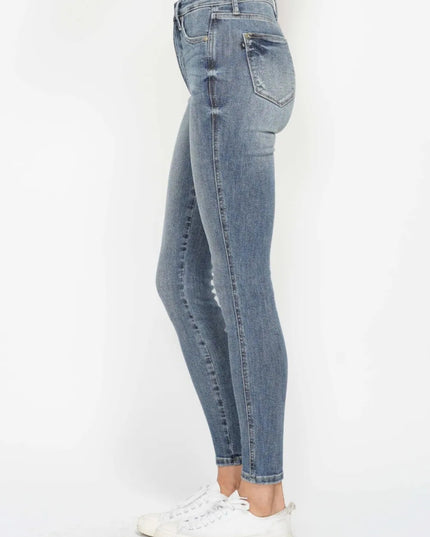 Judy Blue Full Size Tummy Control Contrast Wash Skinny Jeans - THE AMERICAN BLUE