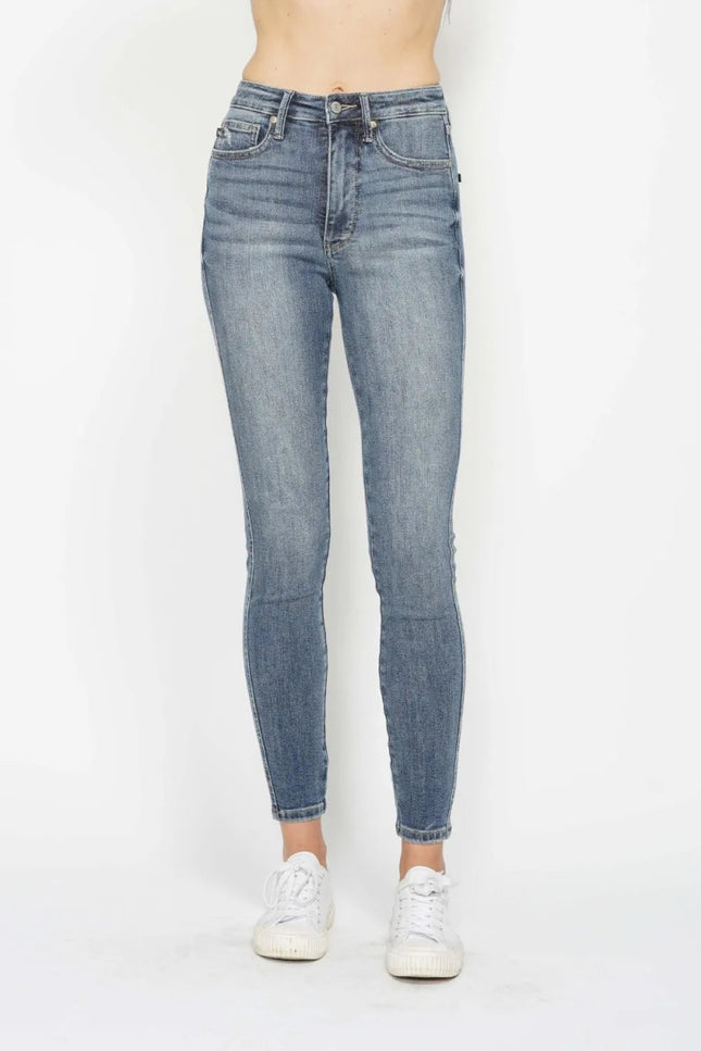 Judy Blue Full Size Tummy Control Contrast Wash Skinny Jeans - THE AMERICAN BLUE