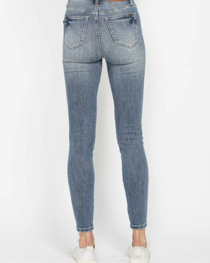 Judy Blue Full Size Tummy Control Contrast Wash Skinny Jeans - THE AMERICAN BLUE