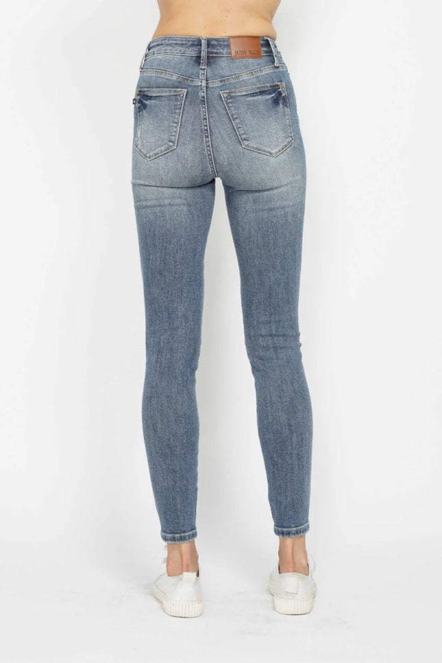 Judy Blue Full Size Tummy Control Contrast Wash Skinny Jeans - THE AMERICAN BLUE