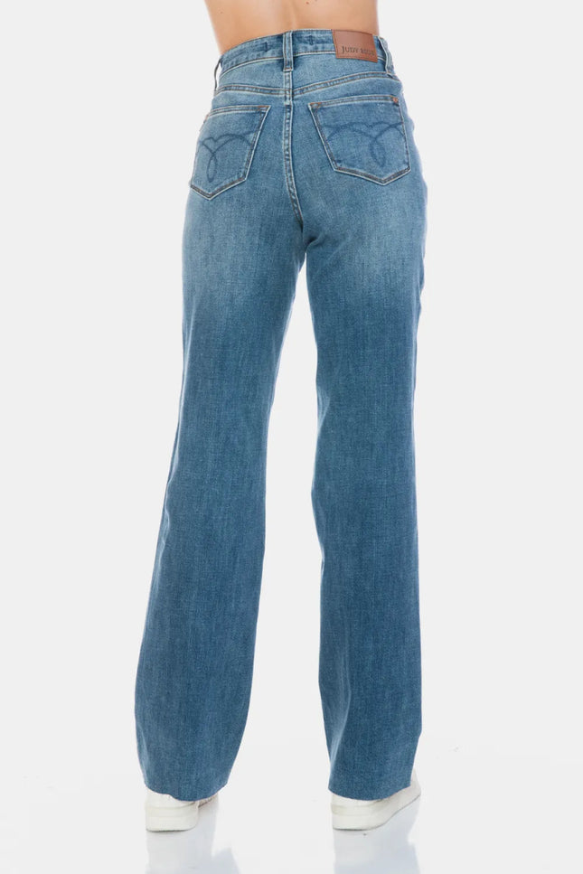 Judy Blue Full Size Tummy Control Cut Raw Hem Straight Jeans - THE AMERICAN BLUE
