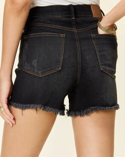 Judy Blue Full Size Tummy Control Fray Hem Shorts - THE AMERICAN BLUE