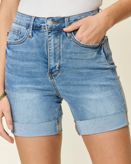 Judy Blue Full Size Tummy Control High Waist Denim Shorts - THE AMERICAN BLUE