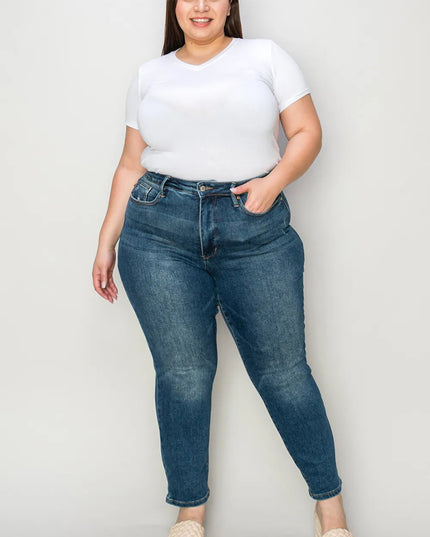 Judy Blue Full Size Tummy Control High Waist Slim Jeans - THE AMERICAN BLUE