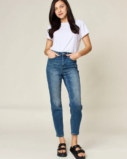 Judy Blue Full Size Tummy Control High Waist Slim Jeans - THE AMERICAN BLUE