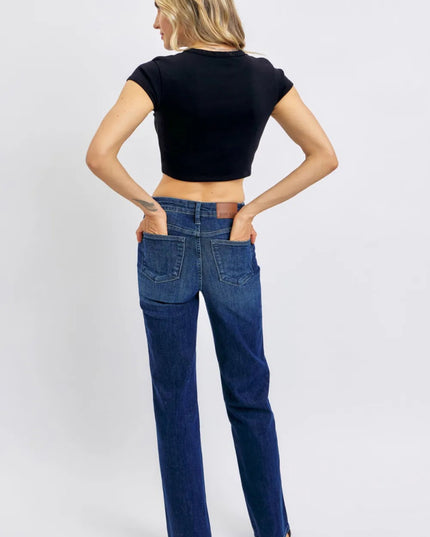 Judy Blue Full Size Tummy Control Straight Jeans Plus Size - THE AMERICAN BLUE