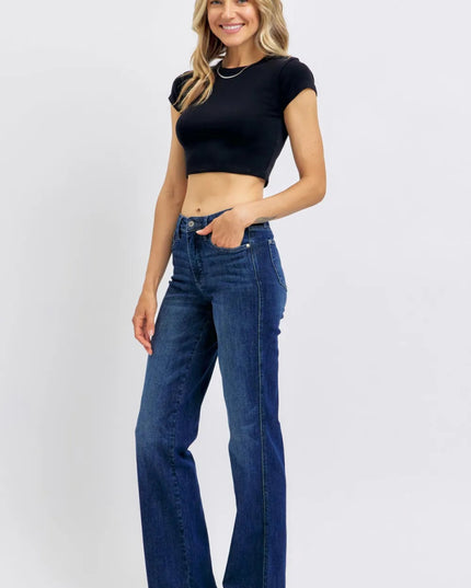 Judy Blue Full Size Tummy Control Straight Jeans Plus Size - THE AMERICAN BLUE