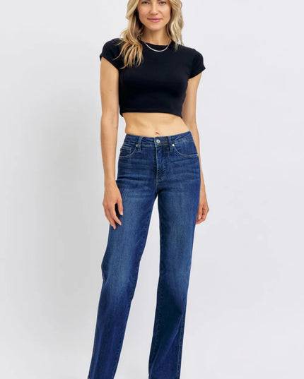 Judy Blue Full Size Tummy Control Straight Jeans Plus Size - THE AMERICAN BLUE