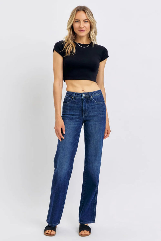 Judy Blue Full Size Tummy Control Straight Jeans Plus Size - THE AMERICAN BLUE