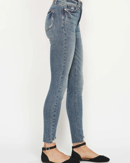 Judy Blue Full Size Tummy Control Vintage Wash Hem Destroy Skinny Jeans - THE AMERICAN BLUE