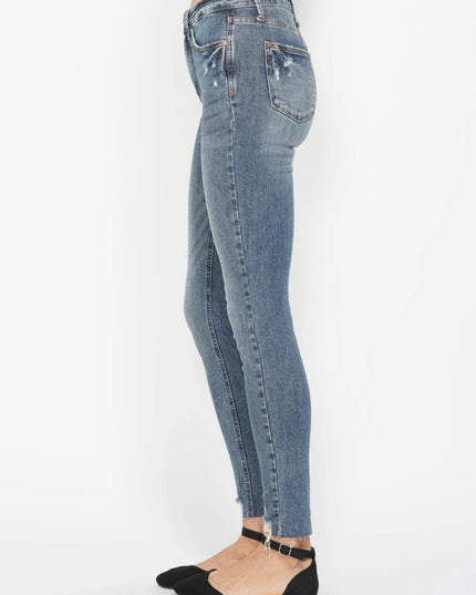 Judy Blue Full Size Tummy Control Vintage Wash Hem Destroy Skinny Jeans - THE AMERICAN BLUE