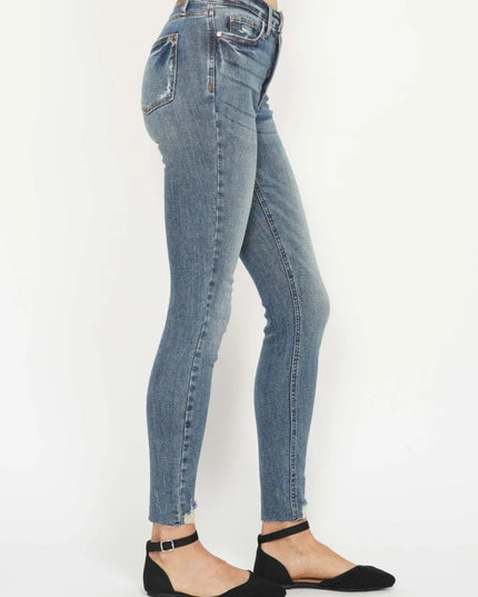 Judy Blue Full Size Tummy Control Vintage Wash Hem Destroy Skinny Jeans - THE AMERICAN BLUE