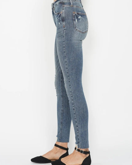 Judy Blue Full Size Tummy Control Vintage Wash Hem Destroy Skinny Jeans - THE AMERICAN BLUE