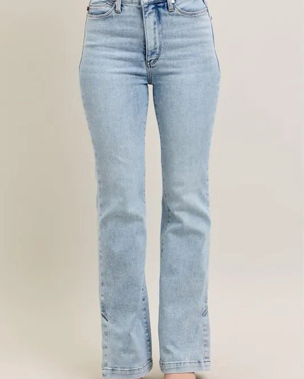 Judy Blue Full Size Tummy Control Vintage Wash Side Slit Slim Boot Jeans Plus Size - THE AMERICAN BLUE