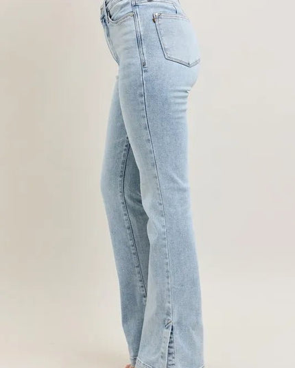 Judy Blue Full Size Tummy Control Vintage Wash Side Slit Slim Boot Jeans Plus Size - THE AMERICAN BLUE