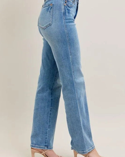 Judy Blue Full Size Tummy Control Vintage Wash Straight Jeans Plus Size - THE AMERICAN BLUE