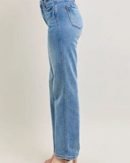 Judy Blue Full Size Tummy Control Vintage Wash Straight Jeans Plus Size - THE AMERICAN BLUE