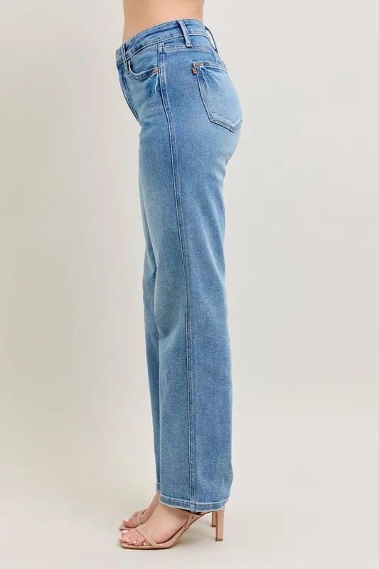 Judy Blue Full Size Tummy Control Vintage Wash Straight Jeans Plus Size - THE AMERICAN BLUE