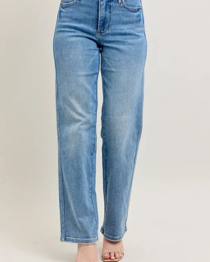 Judy Blue Full Size Tummy Control Vintage Wash Straight Jeans Plus Size - THE AMERICAN BLUE