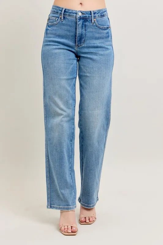 Judy Blue Full Size Tummy Control Vintage Wash Straight Jeans Plus Size - THE AMERICAN BLUE