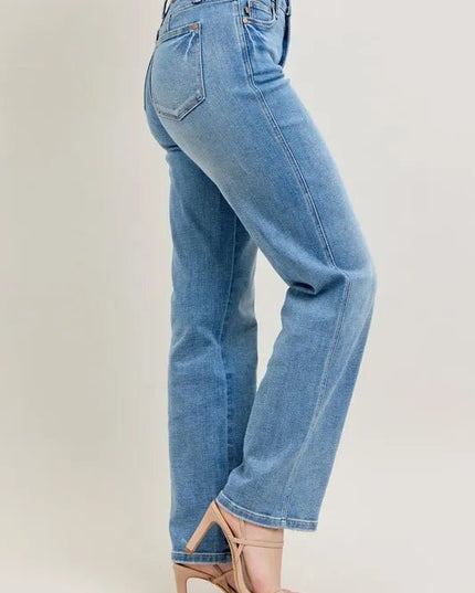 Judy Blue Full Size Tummy Control Vintage Wash Straight Jeans Plus Size - THE AMERICAN BLUE