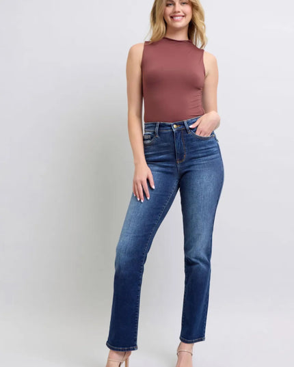 Judy Blue Full Size Washed Straight Leg Jeans with Pockets - THE AMERICAN BLUE