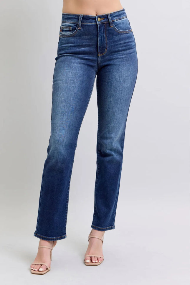Judy Blue Full Size Washed Straight Leg Jeans with Pockets - THE AMERICAN BLUE