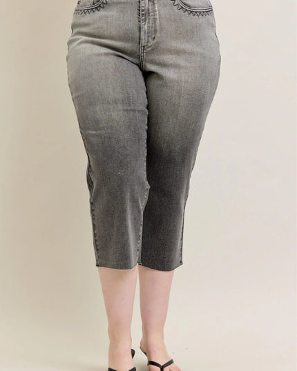 Judy Blue Full Size Wide Leg Capris Jeans Plus Size - THE AMERICAN BLUE