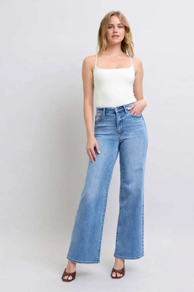 Judy Blue Full Size Wide Leg Jeans with Pockets - THE AMERICAN BLUE