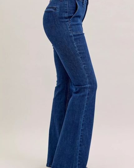 Judy Blue High Waist Flare Jeans with Front Patch Pockets - THE AMERICAN BLUE