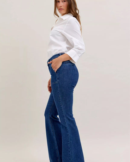 Judy Blue High Waist Flare Jeans with Front Patch Pockets - THE AMERICAN BLUE