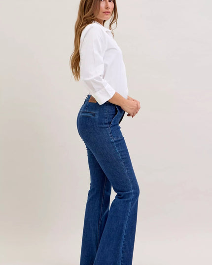 Judy Blue High Waist Flare Jeans with Front Patch Pockets - THE AMERICAN BLUE