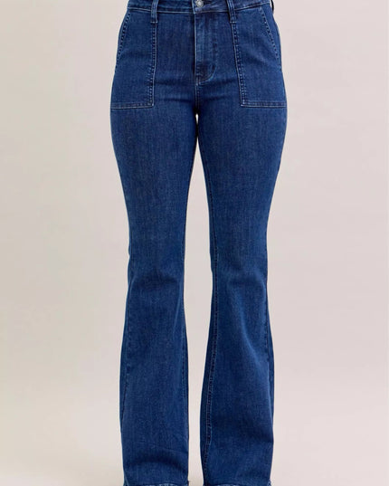 Judy Blue High Waist Flare Jeans with Front Patch Pockets - THE AMERICAN BLUE