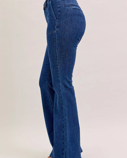 Judy Blue High Waist Flare Jeans with Front Patch Pockets - THE AMERICAN BLUE