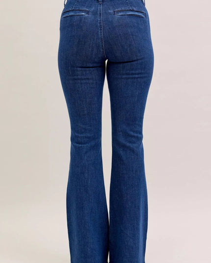 Judy Blue High Waist Flare Jeans with Front Patch Pockets - THE AMERICAN BLUE