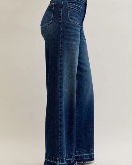 Judy Blue High Waist Palazzo Jeans with Front Patch Pockets - THE AMERICAN BLUE