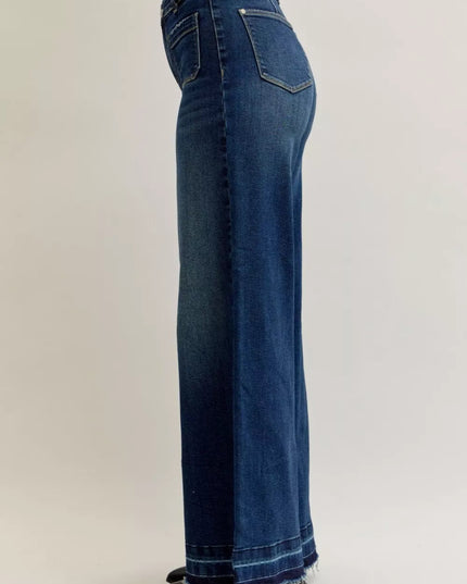 Judy Blue High Waist Palazzo Jeans with Front Patch Pockets - THE AMERICAN BLUE