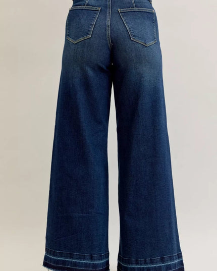 Judy Blue High Waist Palazzo Jeans with Front Patch Pockets - THE AMERICAN BLUE