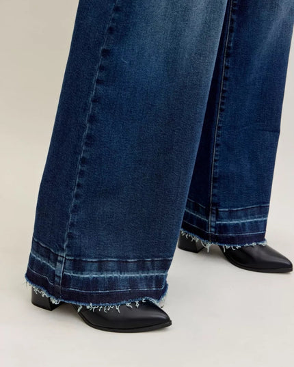 Judy Blue High Waist Palazzo Jeans with Front Patch Pockets - THE AMERICAN BLUE