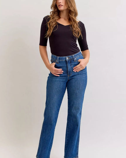 Judy Blue High Waist Tummy Control Straight Jeans - THE AMERICAN BLUE
