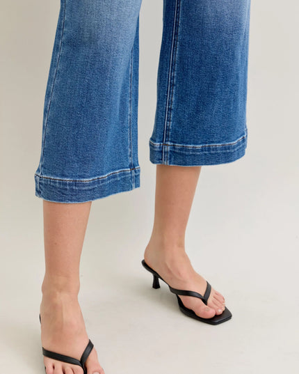 Judy Blue Mid Rise Crop Wide Leg Jeans - THE AMERICAN BLUE