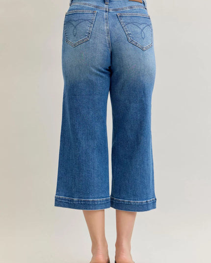 Judy Blue Mid Rise Crop Wide Leg Jeans - THE AMERICAN BLUE