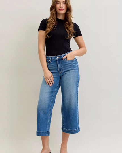Judy Blue Mid Rise Crop Wide Leg Jeans - THE AMERICAN BLUE